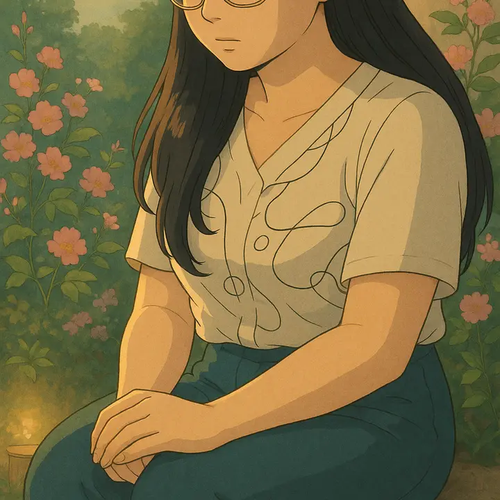 Ilustración de Laura estudiando de noche